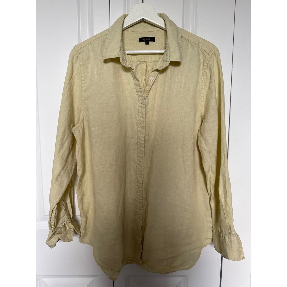 Quince Women Yellow 100% European Linen Long Sleeve Button Down Shirt Size L